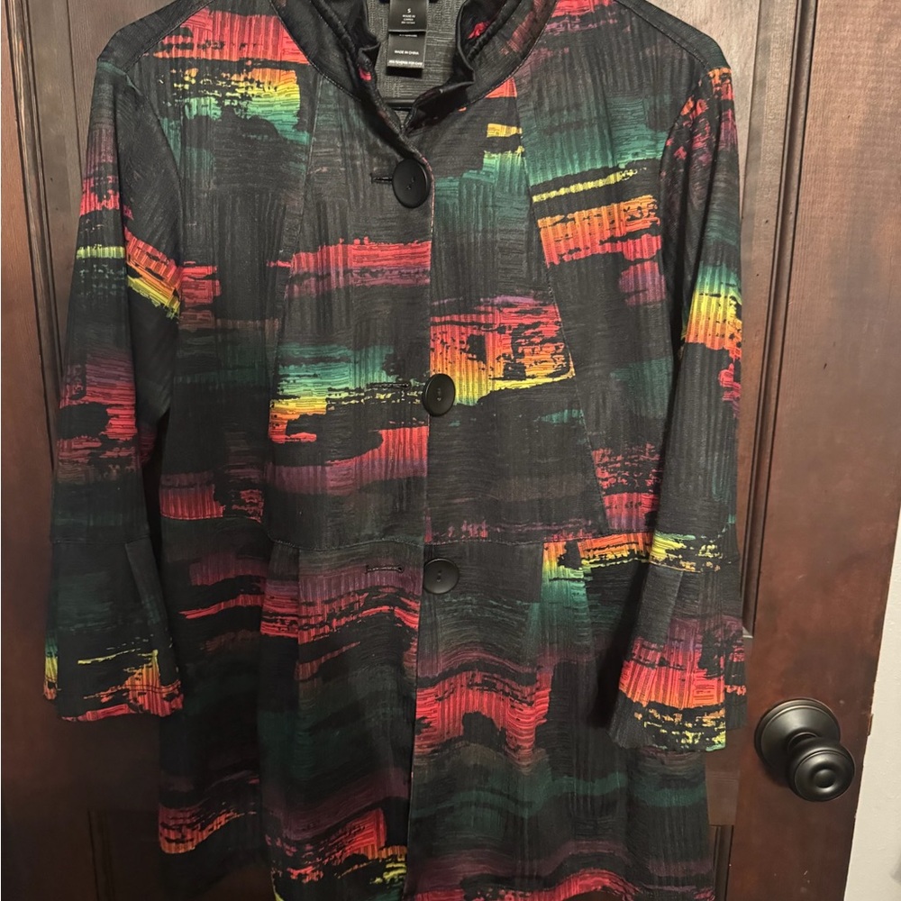 Ali Miles Black Multicolor Button Down Shirt